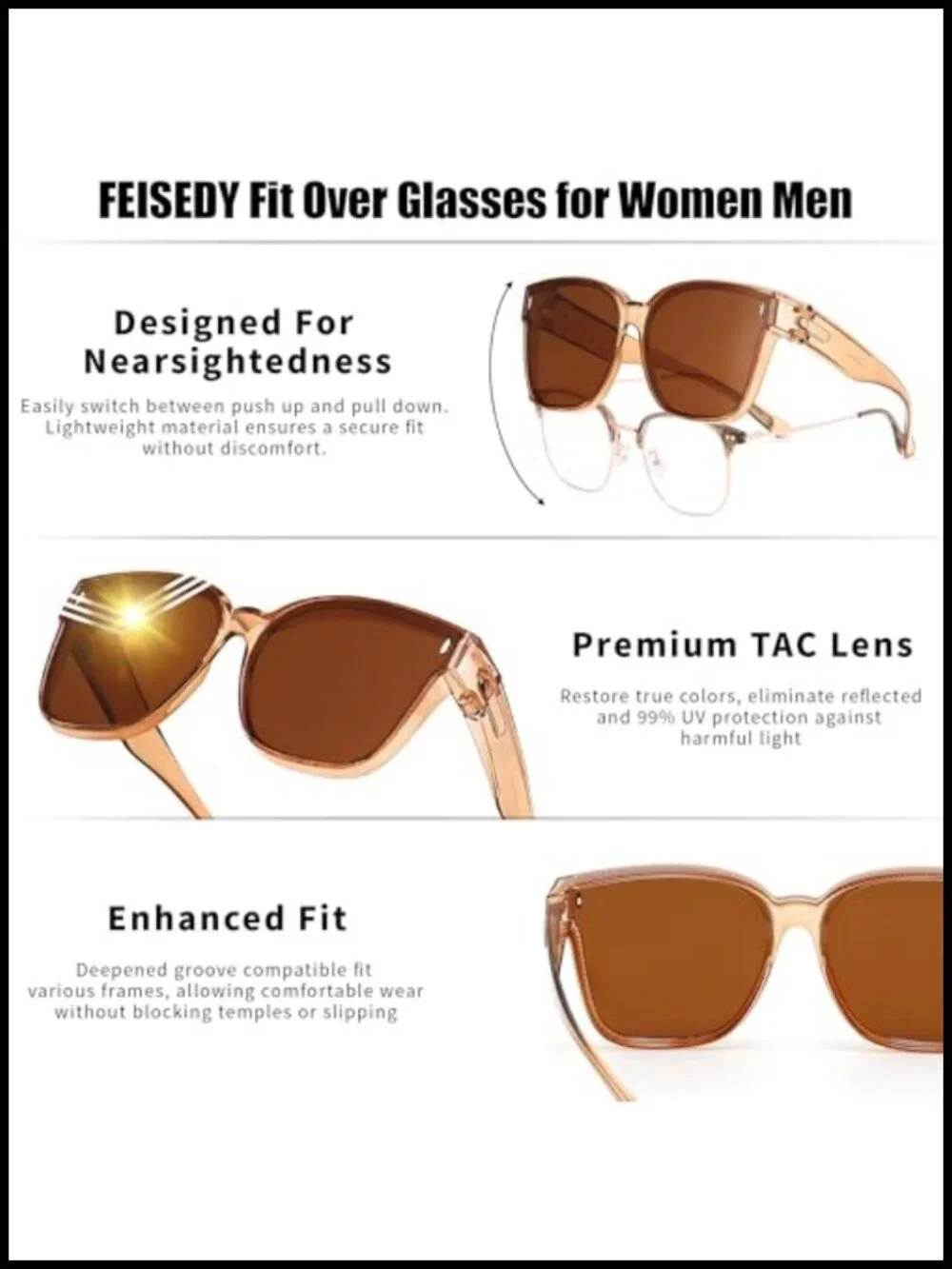 Polarized Fit Over Sunglasses Oversized Square Shades TR90 Frame